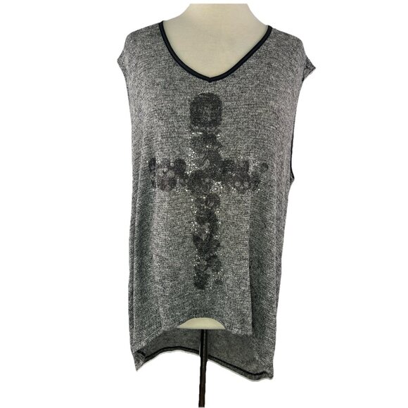 Rock & Republic Womens 1X Gray Top Sleeveless Black Embellished Cross Rayon Poly - Picture 1 of 8